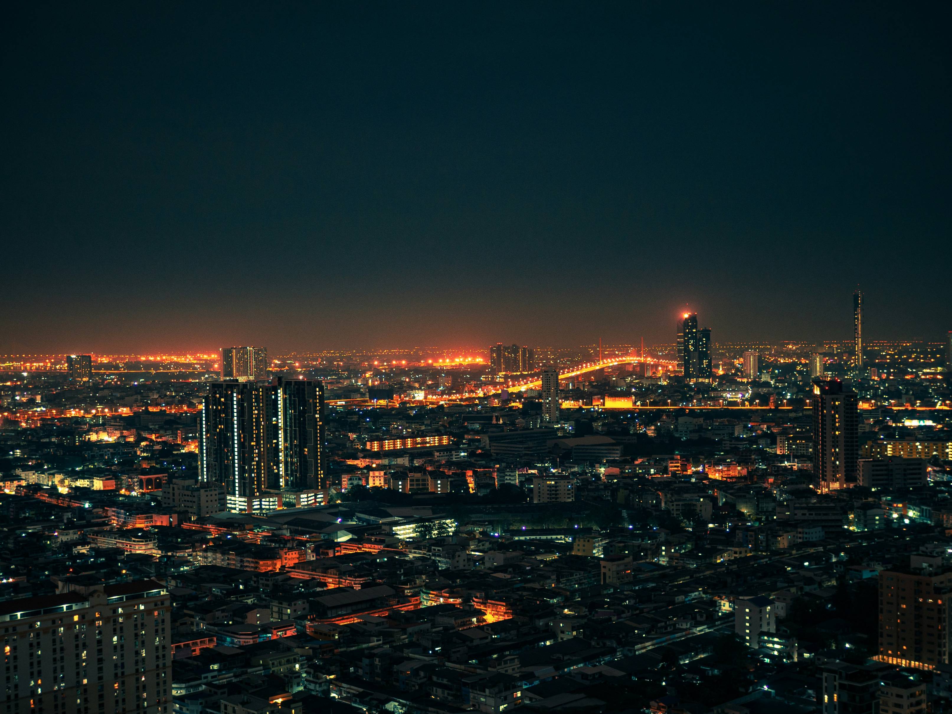 city skyline during night time