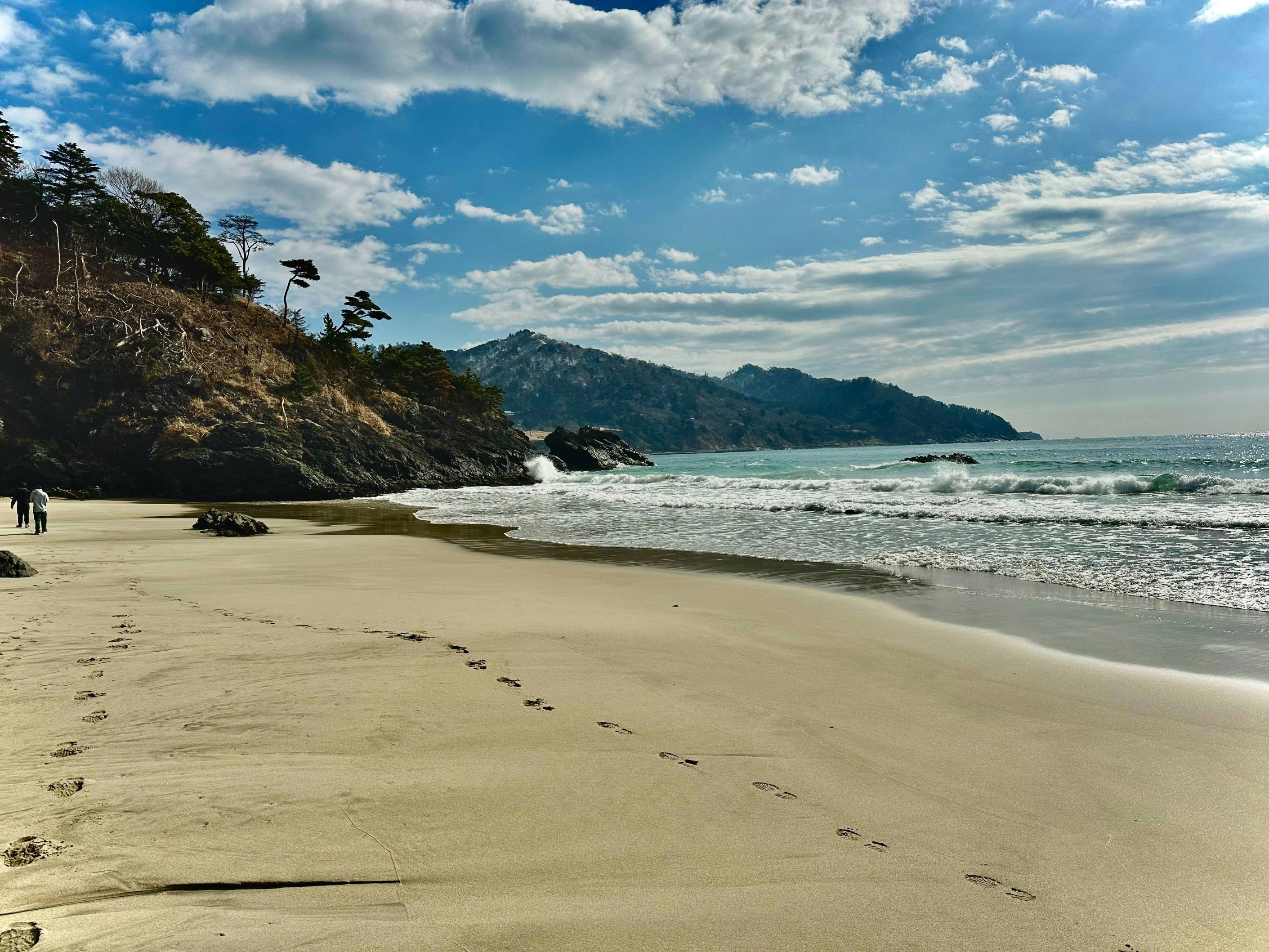 a person walking on a beach next to the ocean